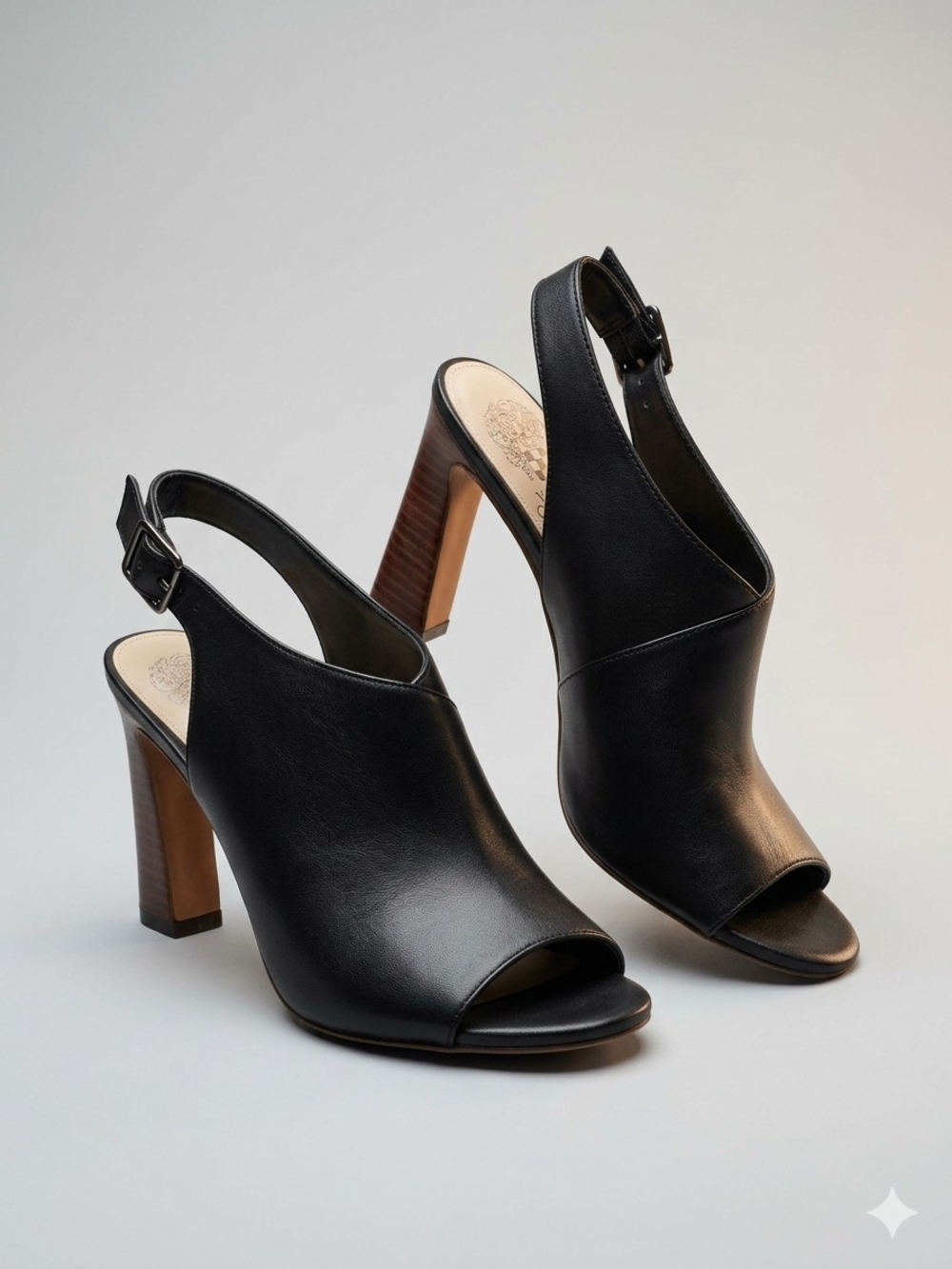 619 Vince Camuto Ledinla Black Leather Slingback Block Heel Sandals Size 9M